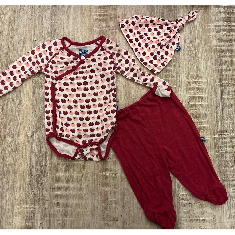 Kickee pants bamboo kimono plum 3 piece set 0-3